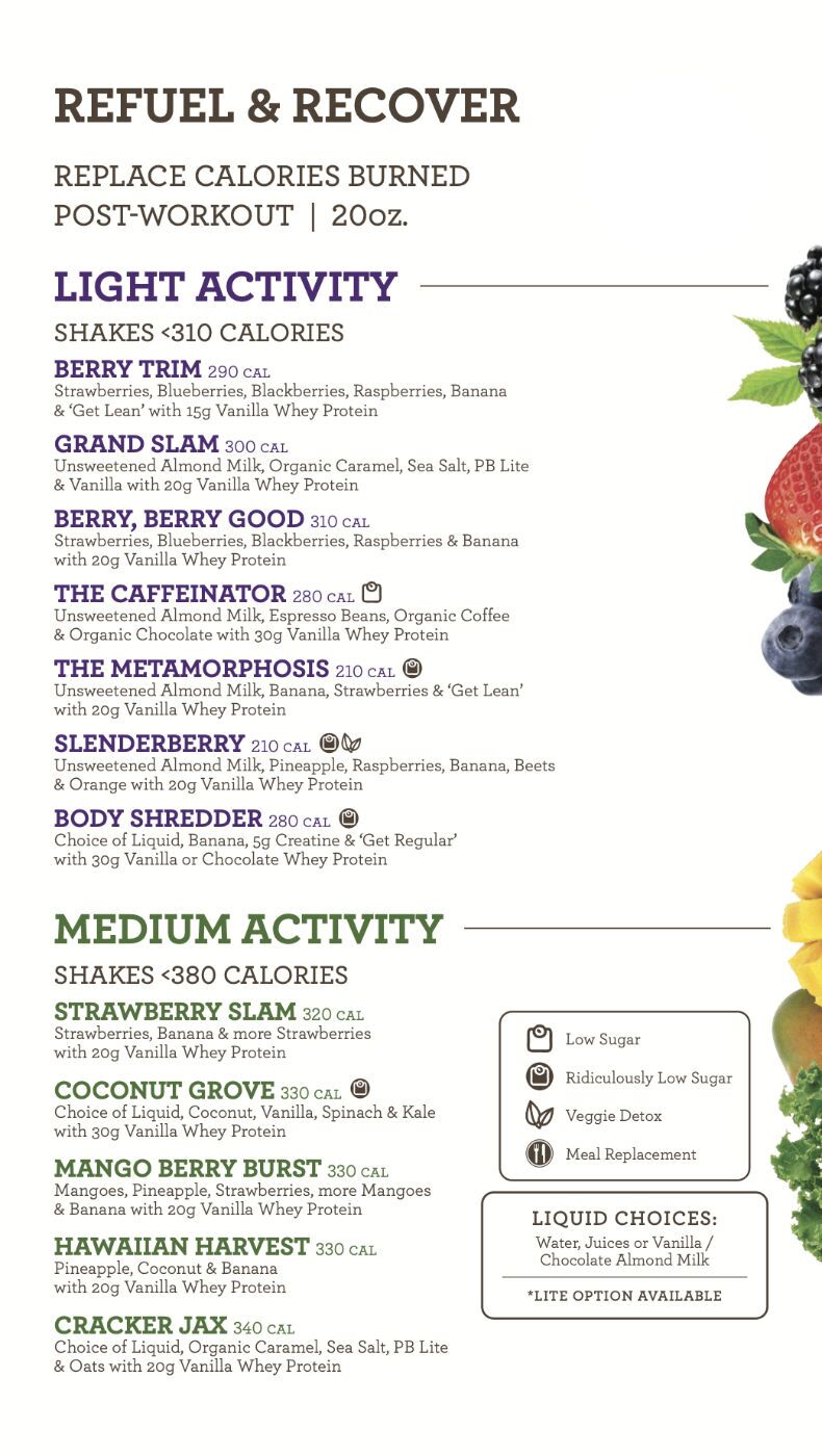 Gold's Gym VA Smoothie Bar Menu 1
