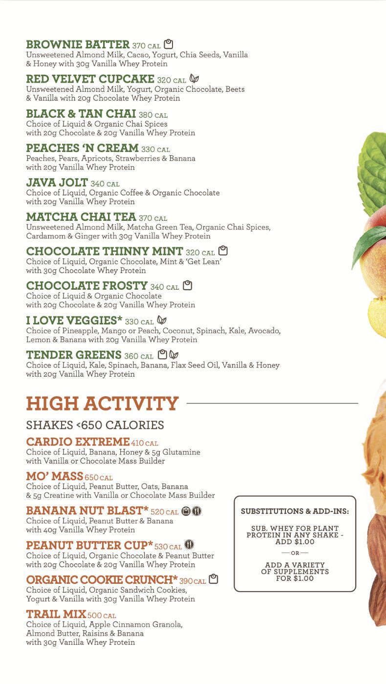 Gold's Gym VA Smoothie Bar Menu 2
